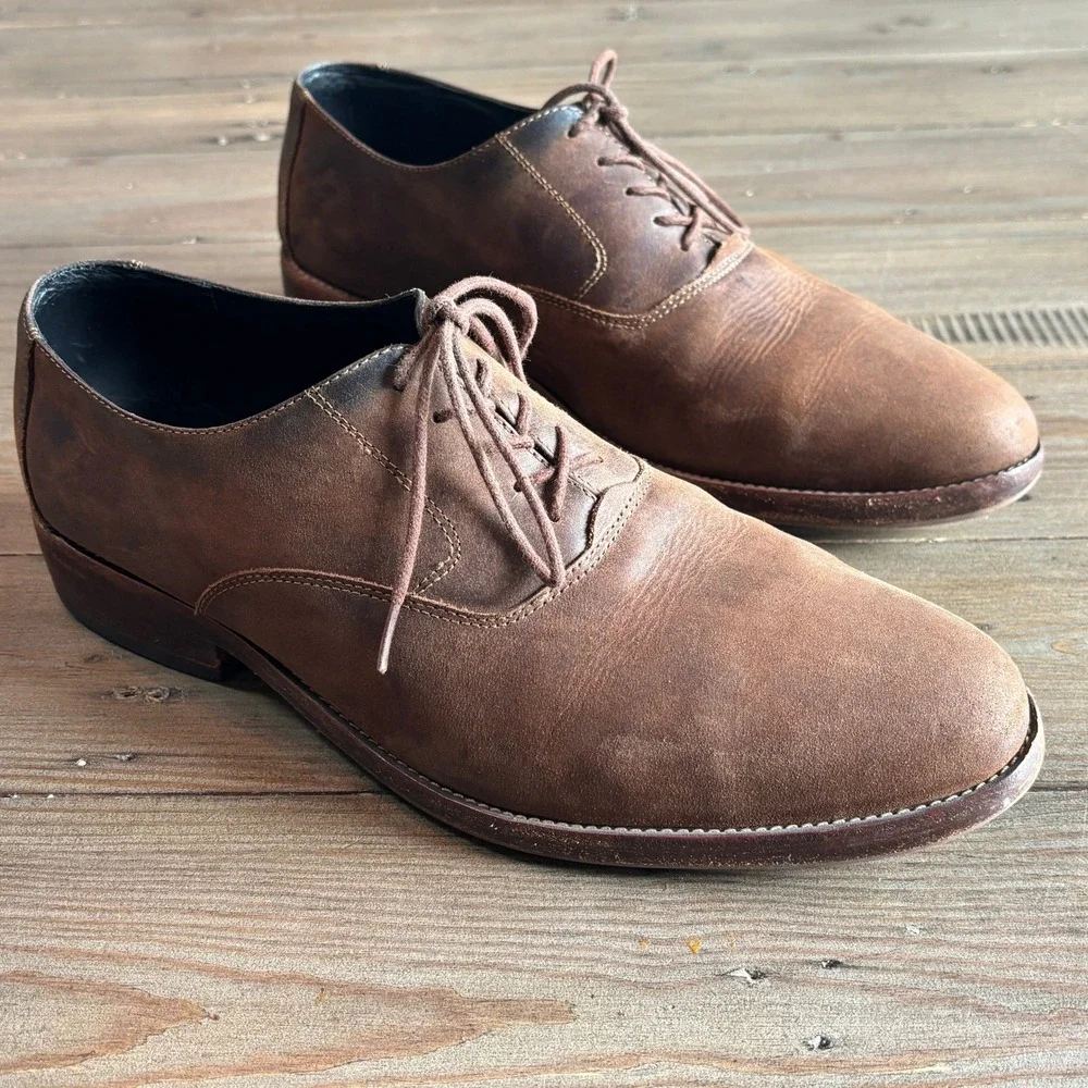 Nisolo Oxford Mens 9.5‎ Minimalist Leather Classic Brown Oiled Nubuck